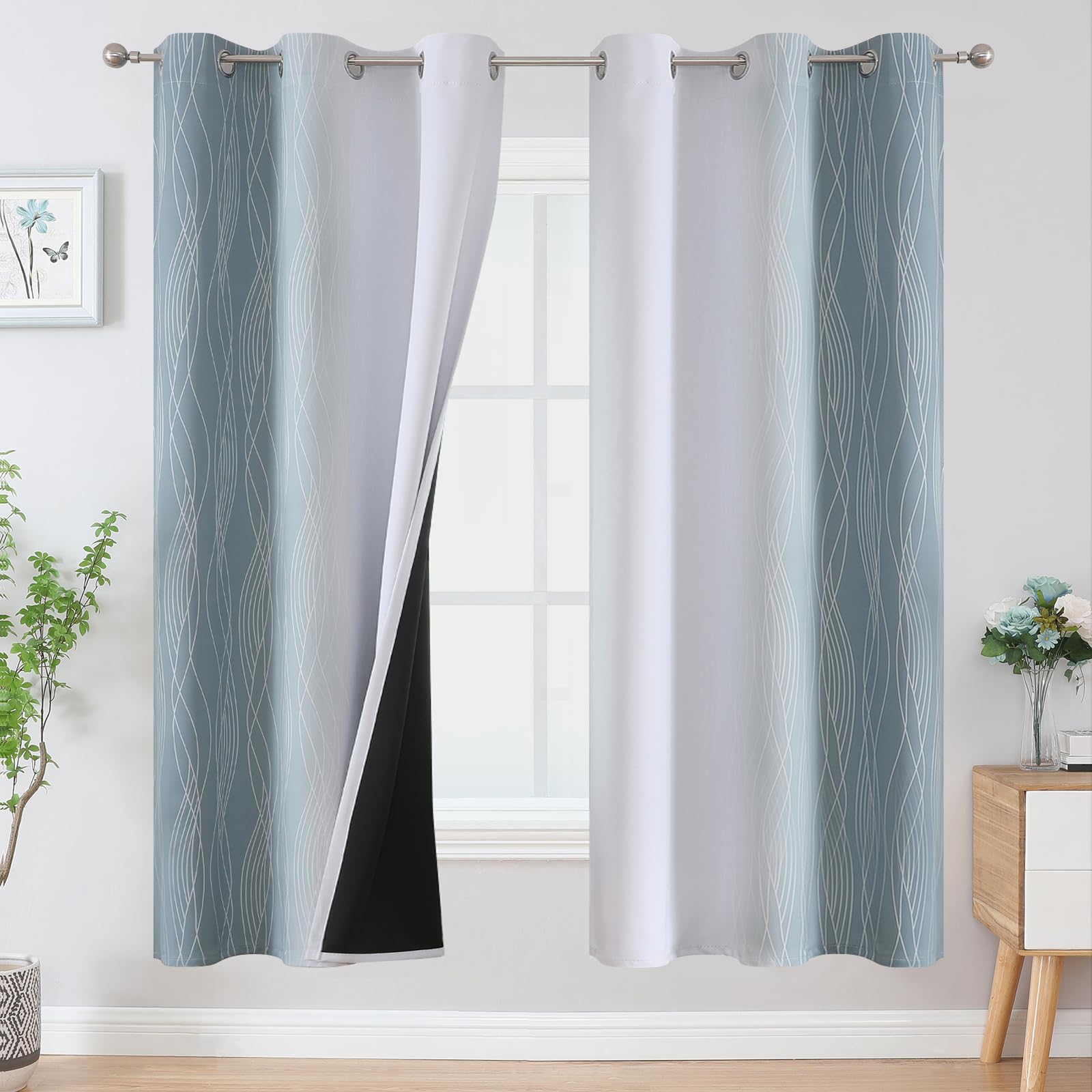 Estelar Textiler Beige and Greyish White Blackout Curtains for Living Room, Full Room Darkening Gradient Drapes for Bedroom, Thermal Insulated Ombre Grommet Curtains for Dining Room,52Wx84L,2 Panels